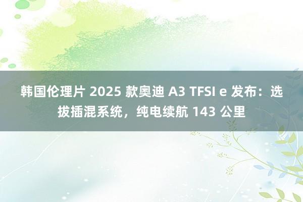 韩国伦理片 2025 款奥迪 A3 TFSI e 发布：选拔插混系统，纯电续航 143 公里